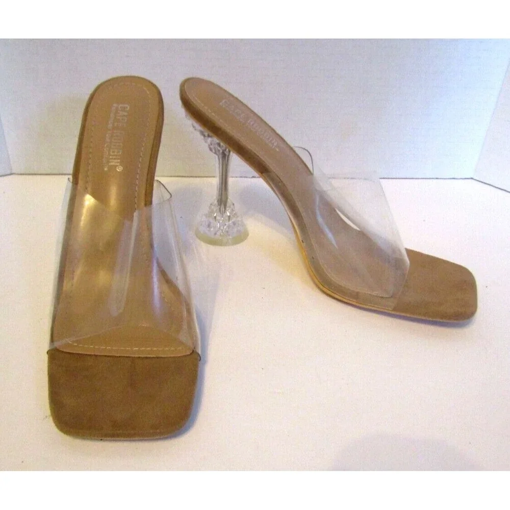 Cape Robbin Ahmee Heels Clear View Slide On Shoes Crystal Heels Womens Size 9